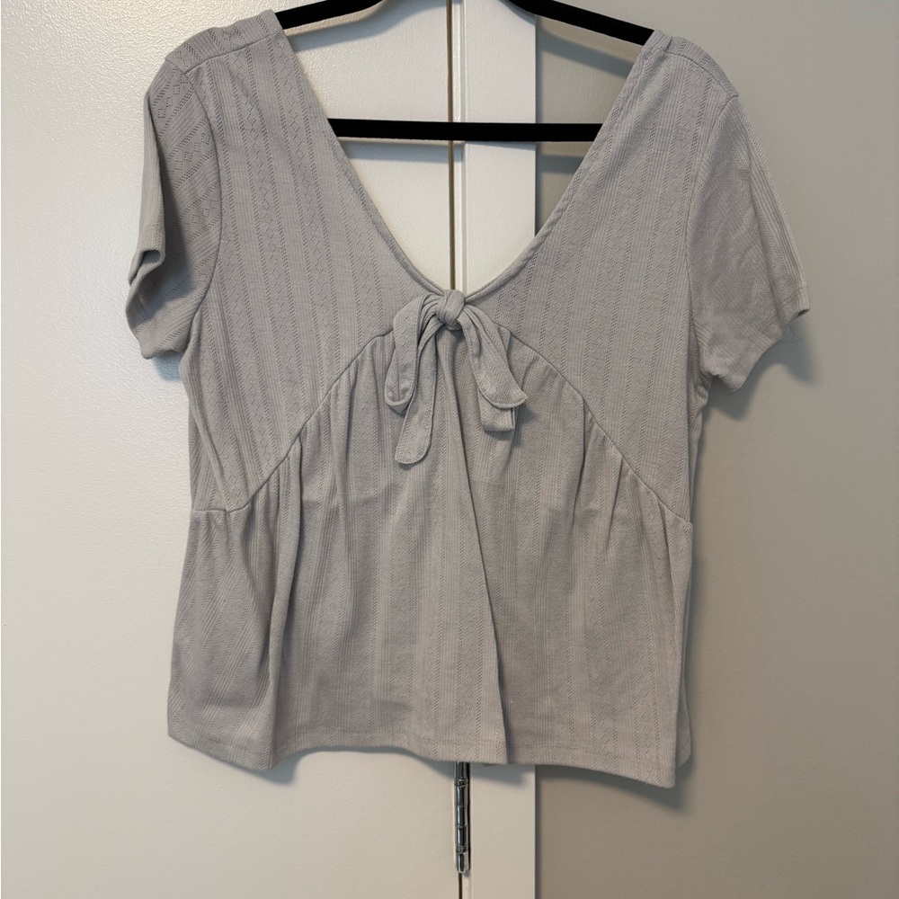 Anna Grace Light Gray Blouse with Bow Accent